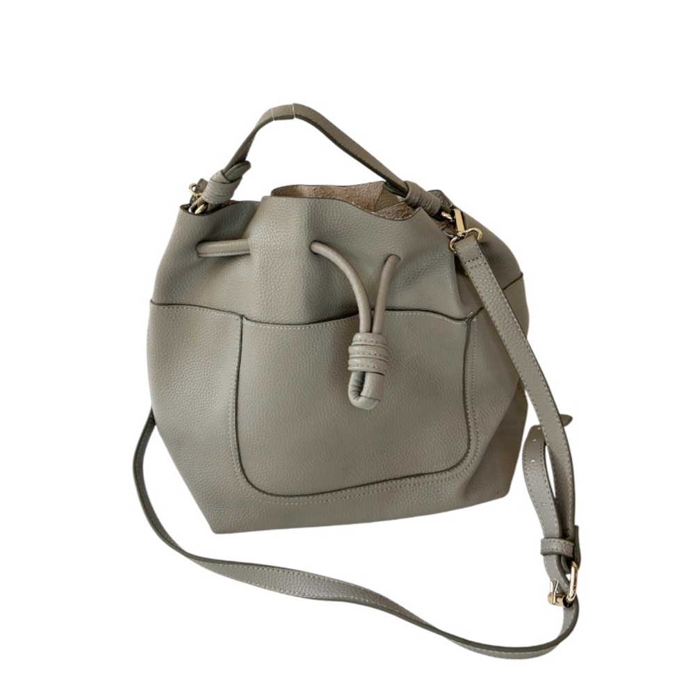 Zara Gray Leather Bucket Bag